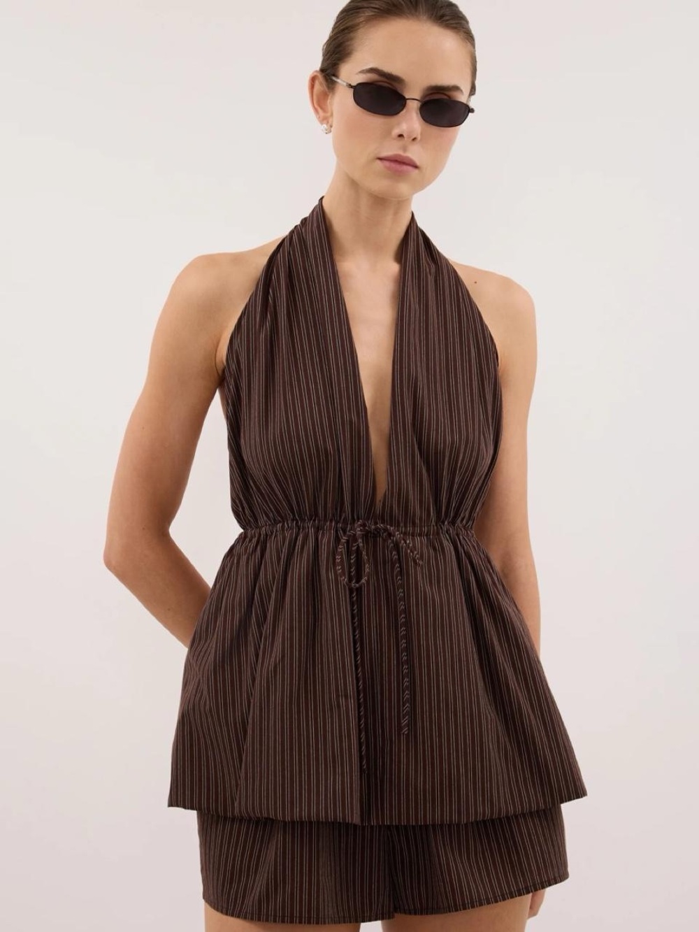 New, Dissh Solace Choc Stripe Cotton Halter Top